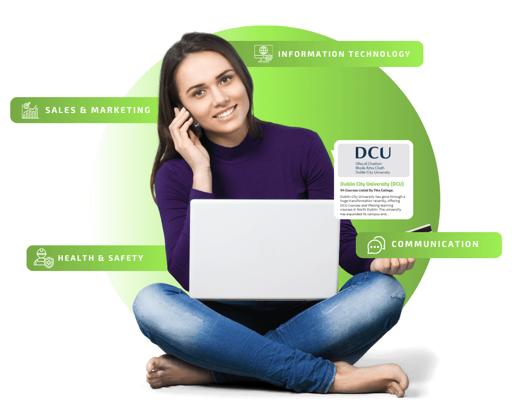 female student on her phone with laptop in her legs