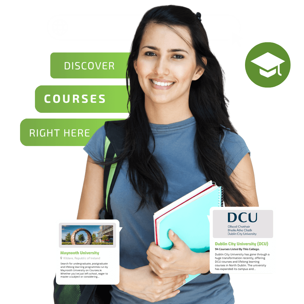 happy female student standing with text books in her hands